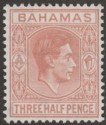 Click for more photos and details Bahamas 1948 KGVI 1½d Pale Red-Brown Mint SG151a