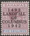 Click for more photos and details Bahamas 1942 KGVI Columbus 5sh Reddish Lilac and Blue Mint SG174
