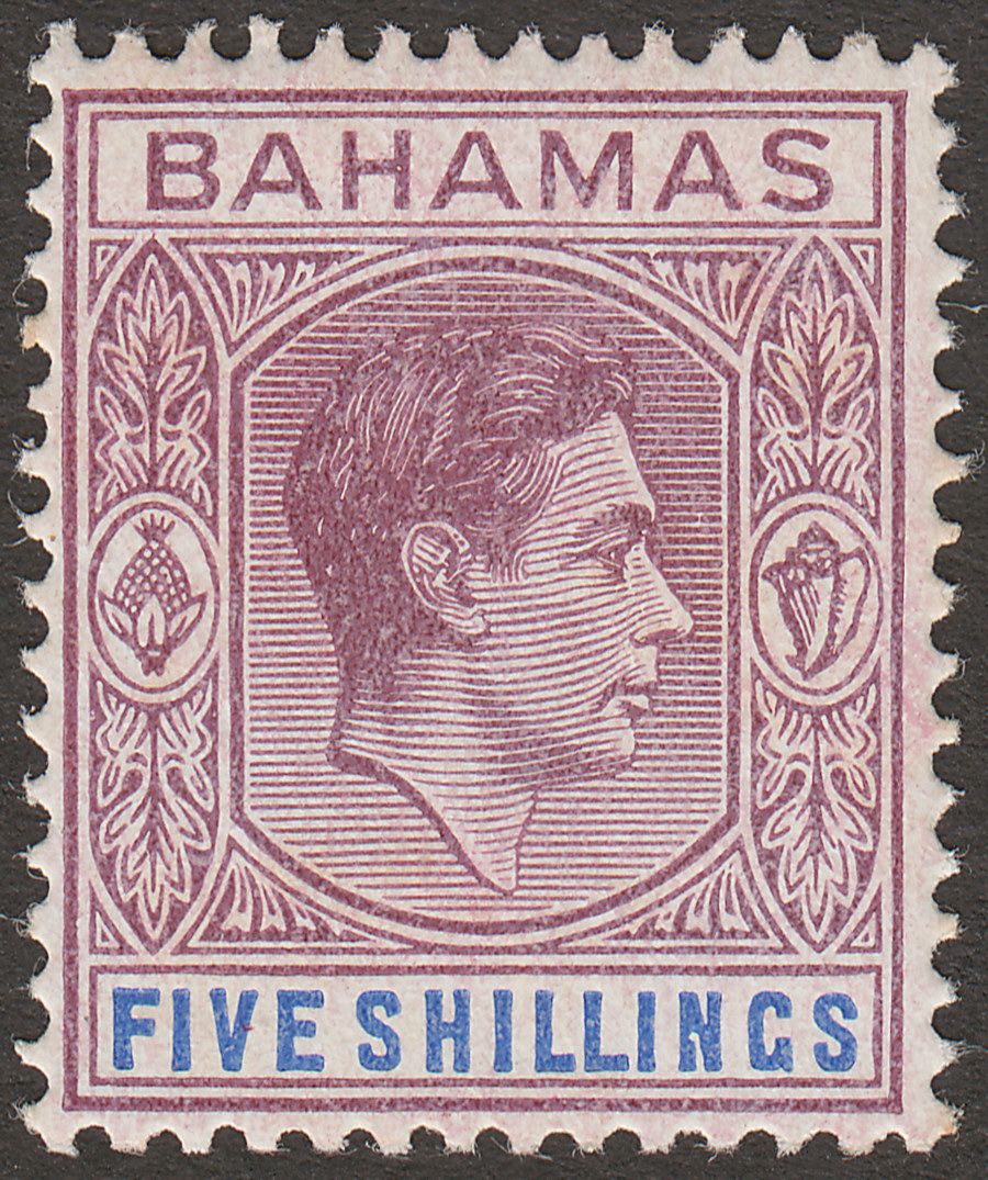 Bahamas 1942 KGVI 5sh Purple and Blue Mint SG156b