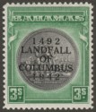 Bahamas 1942 KGVI Columbus 3sh Brownish Black and Green Mint SG173a