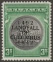 Click for more photos and details Bahamas 1942 KGVI Columbus 3sh Brownish Black and Green Mint SG173a