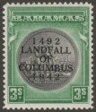 King George VI Columbus overprint 3sh brownish black and green. 