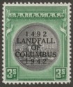 Bahamas 1942 KGVI Columbus 3sh Brownish Black and Green Mint SG173a