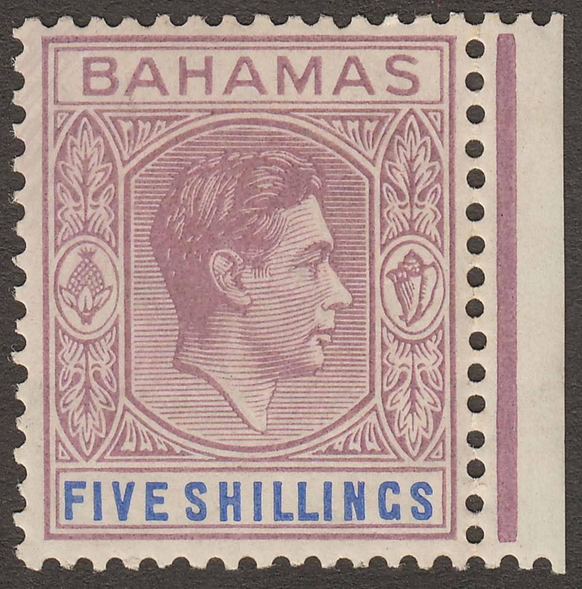 Bahamas 1938 KGVI 5sh Lilac and Blue Mint SG156