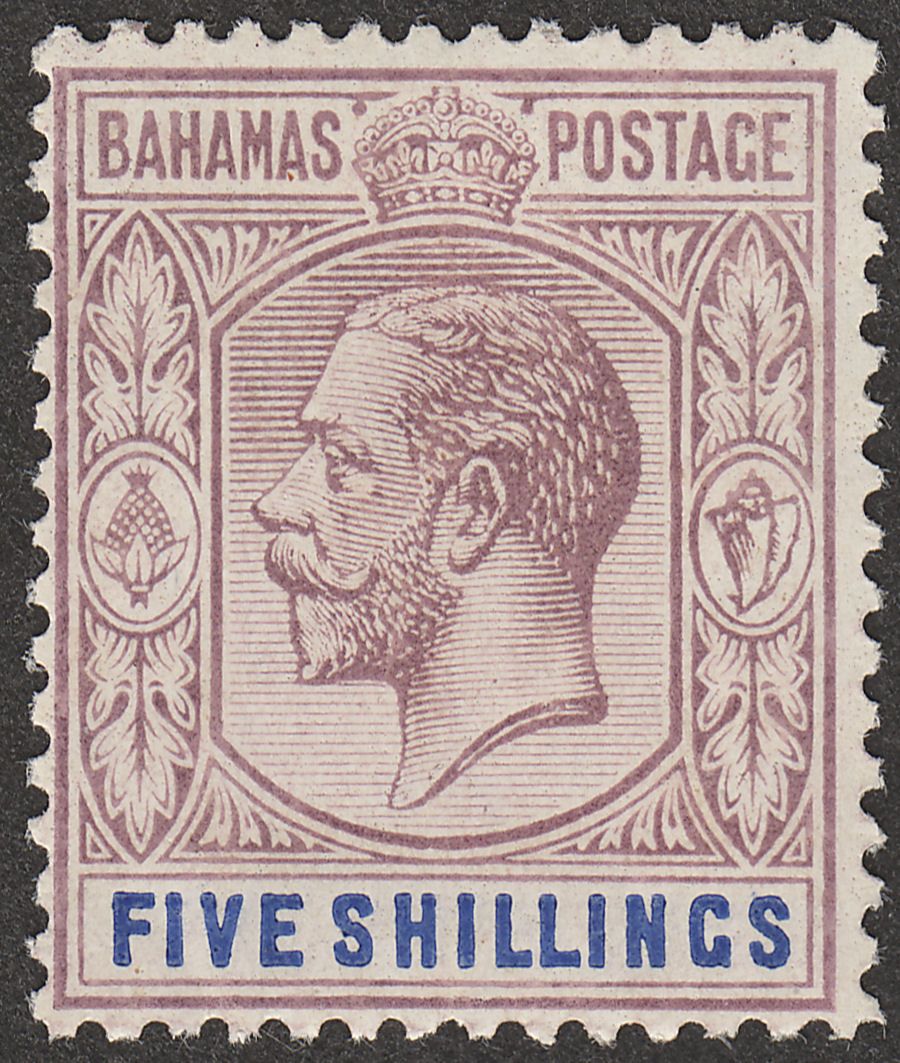 Bahamas 1912 KGV 5sh Pale Dull Purple and Deep Blue wmk Crown Mint SG88a