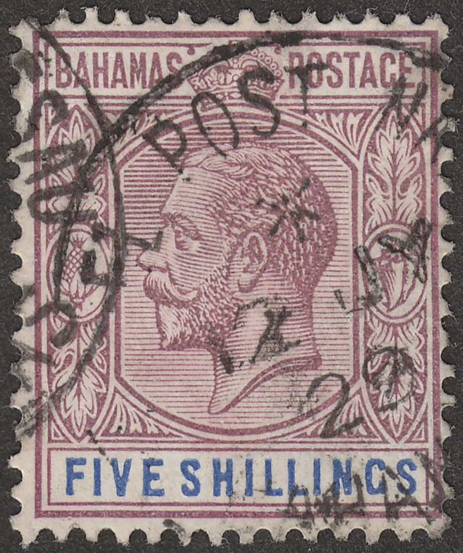 Bahamas 1924 KGV 5sh Dull Purple and Blue wmk Script Used SG124