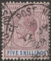 Click for more photos and details Bahamas 1924 KGV 5sh Dull Purple and Blue wmk Script Used SG124