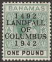Click for more photos and details Bahamas 1942 KGVI Columbus £1 Deep Grey-Green and Black Mint SG175
