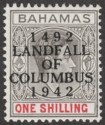 Bahamas 1942 KGVI Columbus 1sh Grey-Black and Bright Crimson Mint SG171b