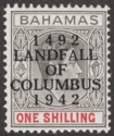 Click for more photos and details Bahamas 1942 KGVI Columbus 1sh Grey-Black and Bright Crimson Mint SG171b