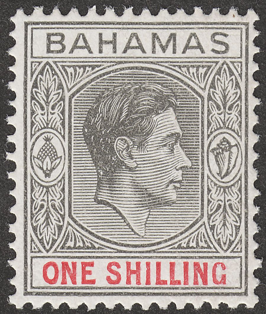 Bahamas 1944 KGVI 1sh Grey-Black and Bright Crimson Mint SG155c