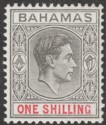 Click for more photos and details Bahamas 1944 KGVI 1sh Grey-Black and Bright Crimson Mint SG155c