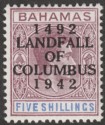 Click for more photos and details Bahamas 1942 KGVI Columbus 5sh Purple and Blue Mint SG174a