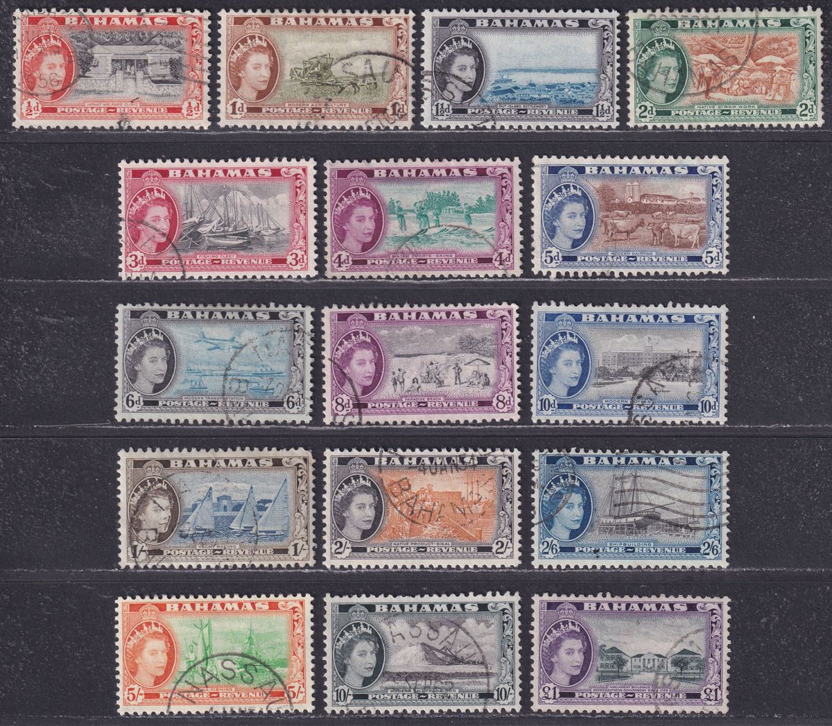 Bahamas 1954 Queen Elizabeth II Set Used SG201-216 cat £22