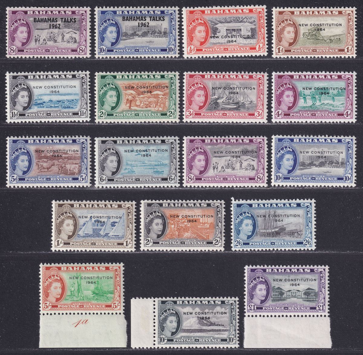 Bahamas 1964 QEII New Constitution Overprint Set Mint SG228-243 cat £38