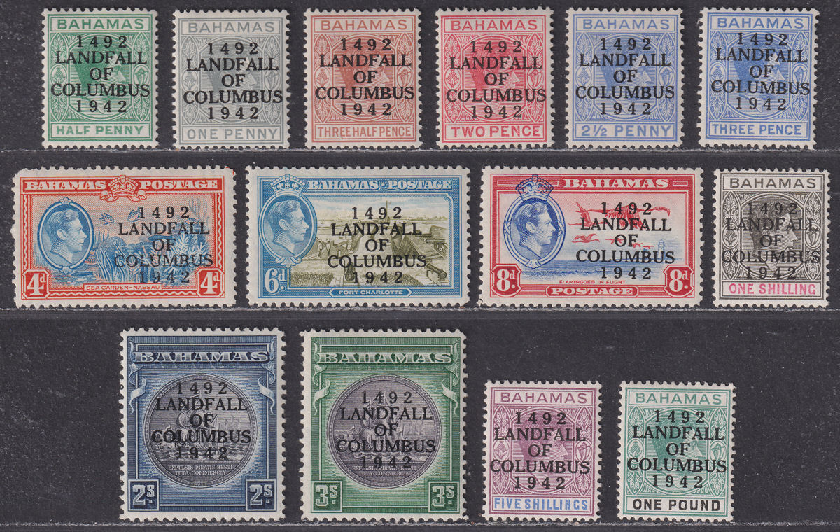Bahamas 1942 KGVI Columbus Overprint Set Mint SG162-175a cat £90