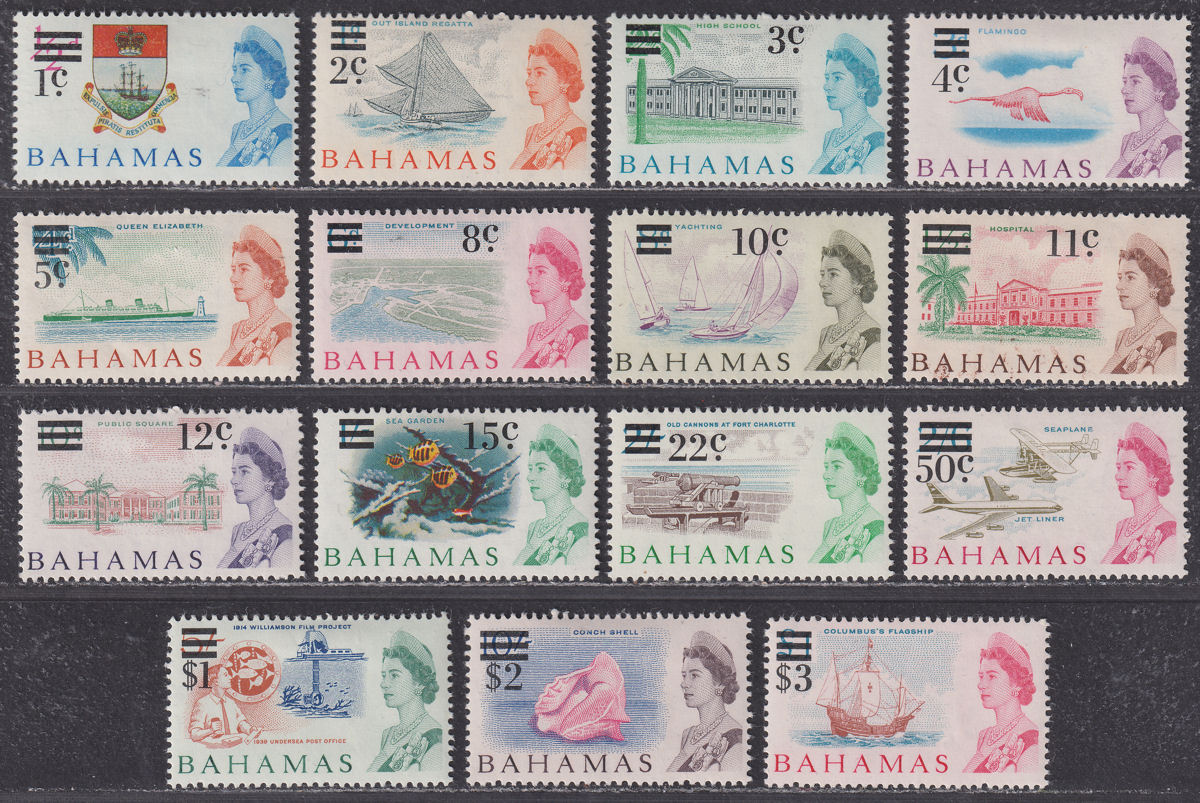 Bahamas 1966 QEII Decimal Currency Surcharge Set Mint SG273-287 cat £28