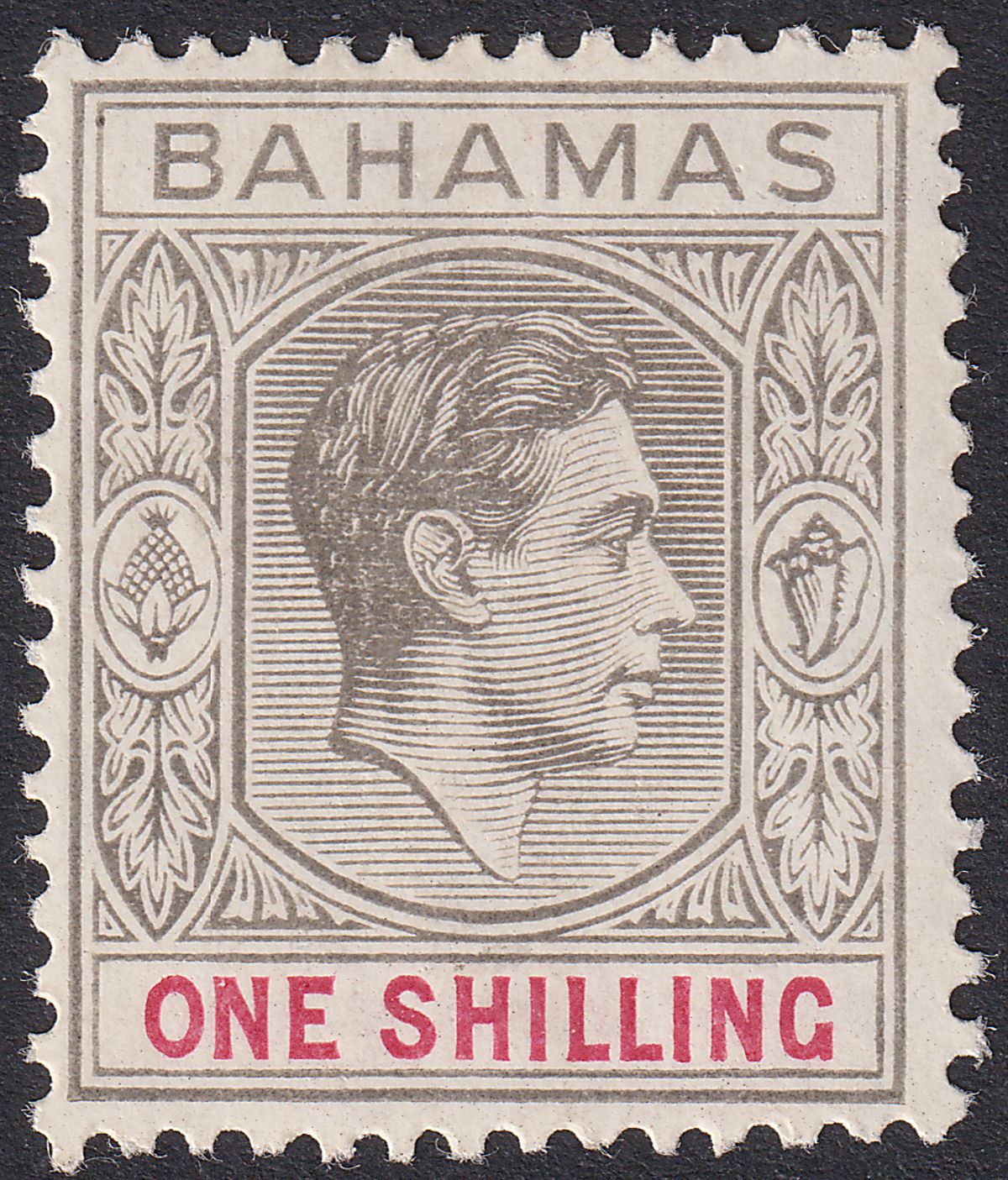 Bahamas 1938 KGVI 1sh Grey-Black and Carmine Mint SG155