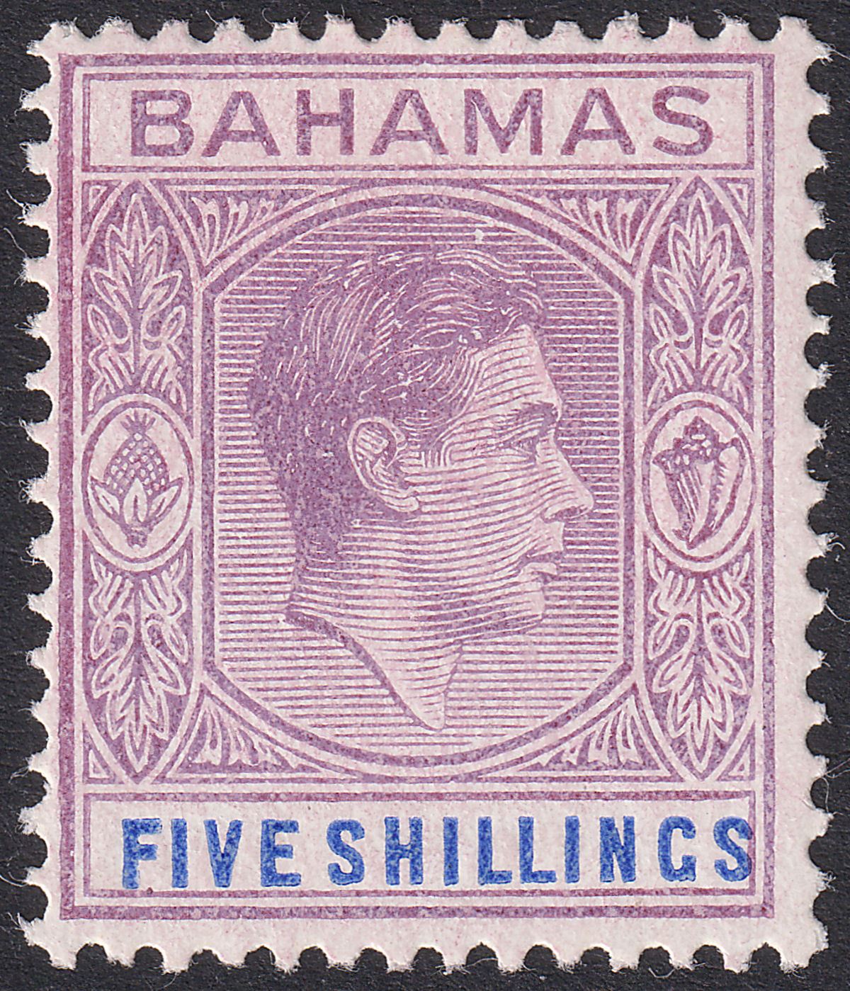 Bahamas 1942 KGVI 5sh Purple and Blue Mint SG156b