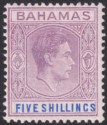 Click for more photos and details Bahamas 1942 KGVI 5sh Purple and Blue Mint SG156b