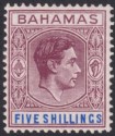 Click for more photos and details Bahamas 1948 KGVI 5sh Brown-Purple and Deep Bright Blue Mint SG156d