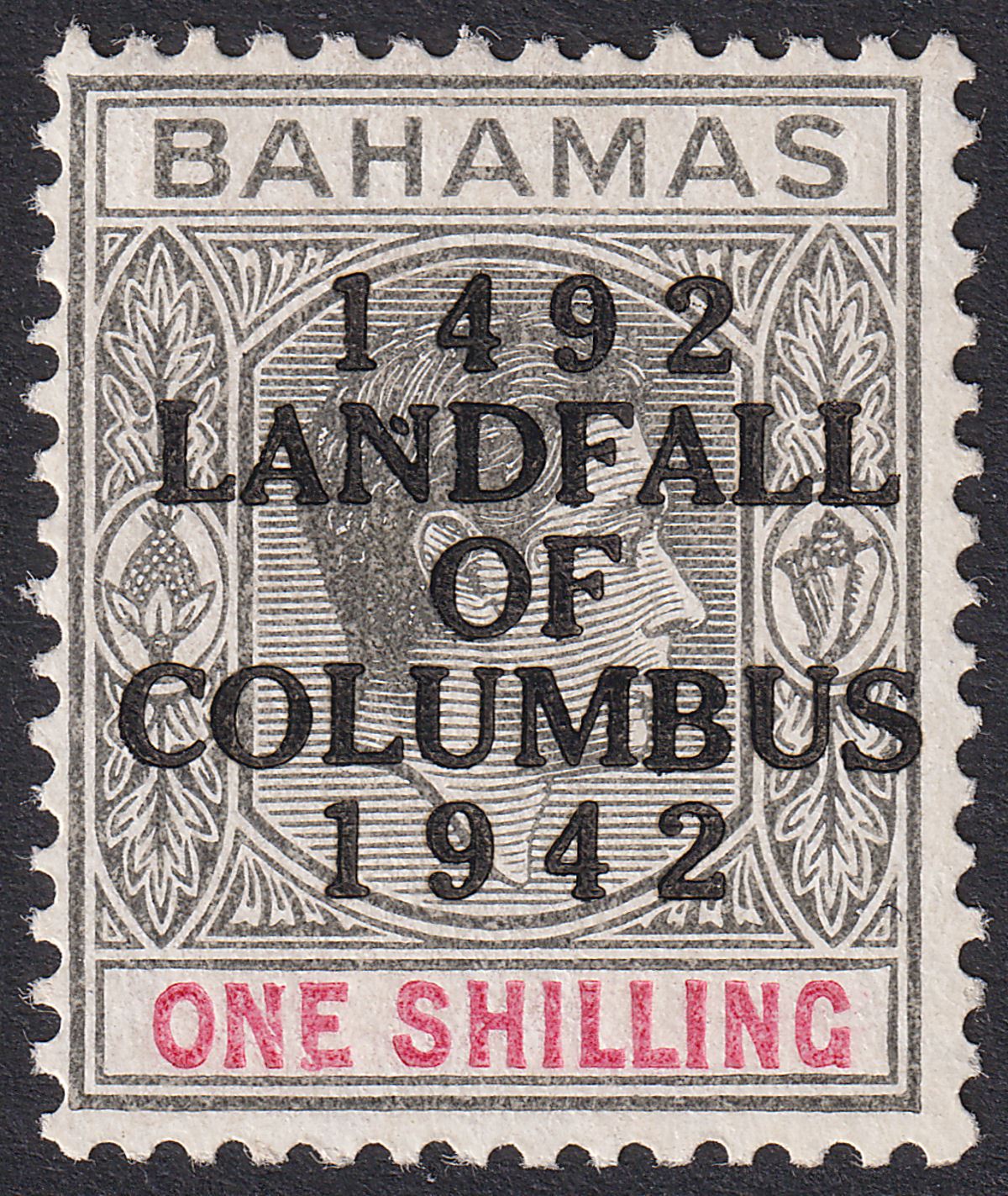 Bahamas 1942 KGVI Columbus 1sh Black and Carmine Mint SG171a