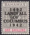 Click for more photos and details Bahamas 1942 KGVI Columbus 1sh Black and Carmine Mint SG171a