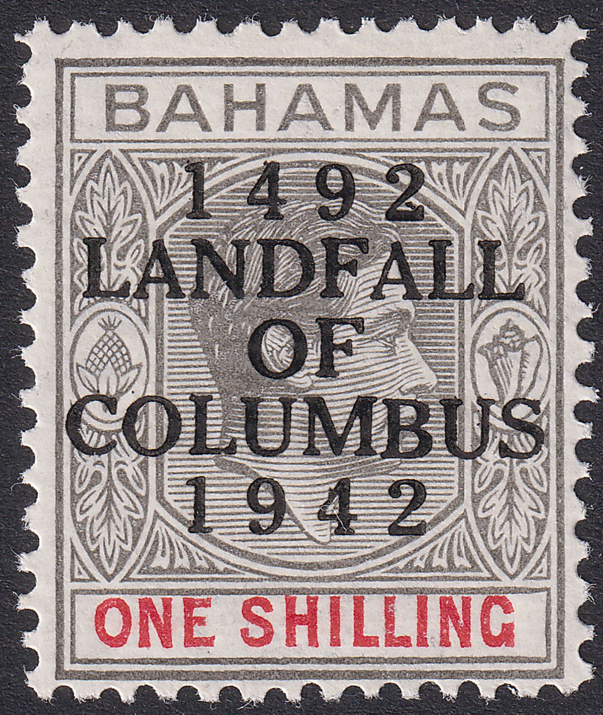 Bahamas 1942 KGVI Columbus 1sh Brownish Grey and Scarlet Mint SG171