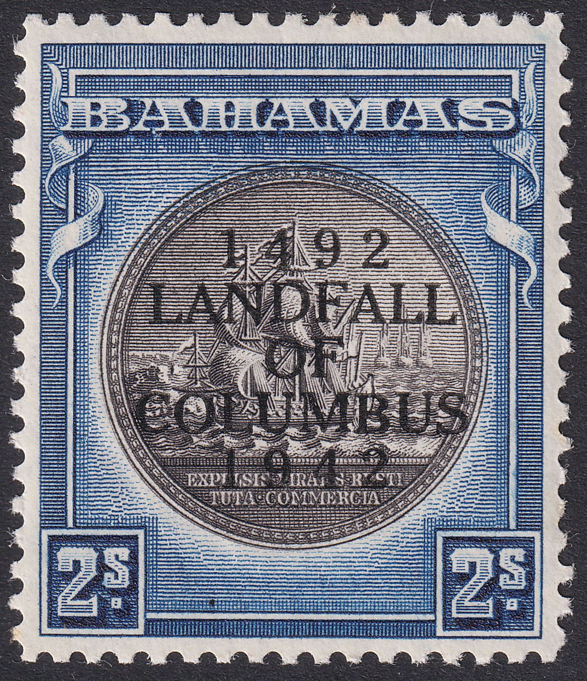 Bahamas 1942 KGVI Columbus 2sh Brownish Black and Indigo Mint SG172a