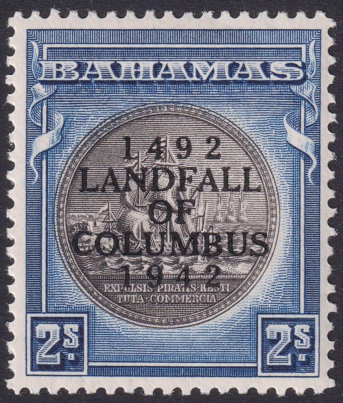 Bahamas 1942 KGVI Columbus 2sh Brownish Black and Indigo Mint SG172a