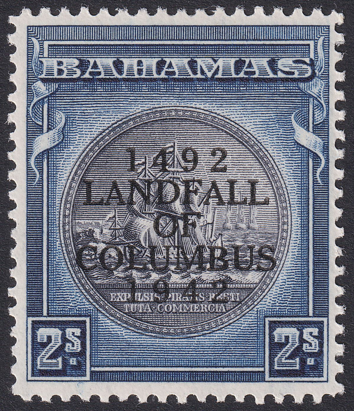 Bahamas 1942 KGVI Columbus 2sh Black and Steel-Blue Mint SG172b