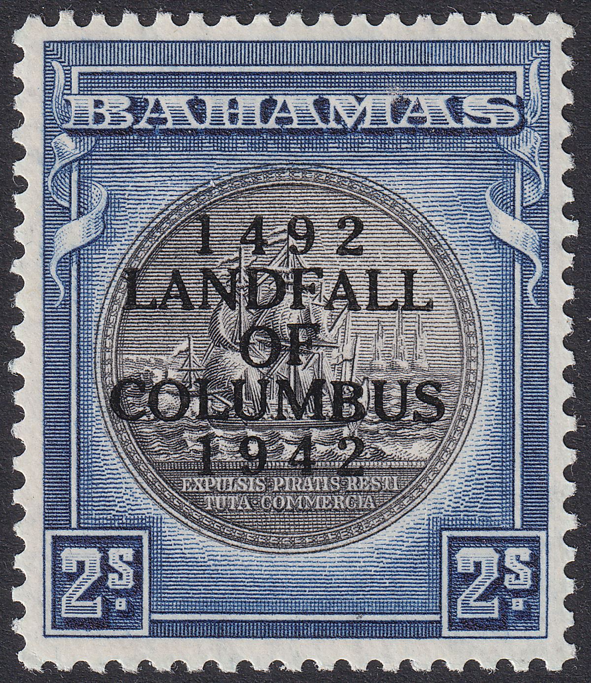 Bahamas 1942 KGVI Columbus 2sh Grey Black and Indigo Mint SG172a