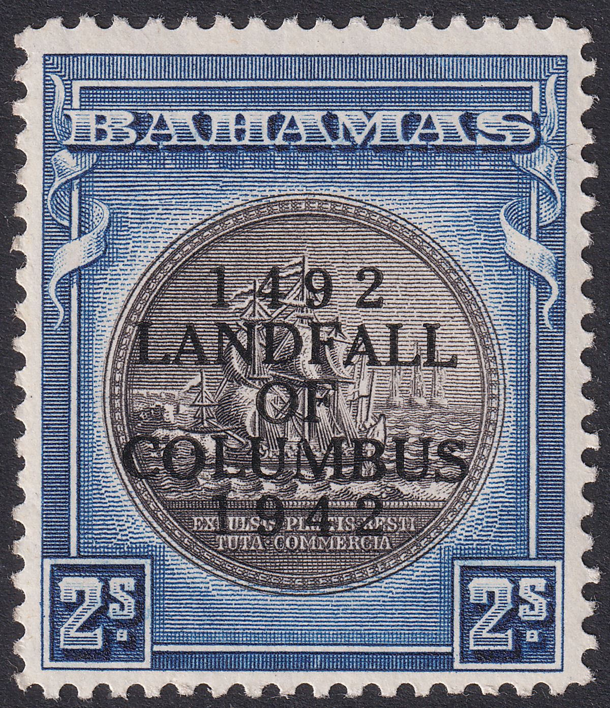 Bahamas 1942 KGVI Columbus 2sh Brownish Black and Indigo Mint SG172a