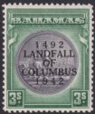 Click for more photos and details Bahamas 1942 KGVI Columbus 3sh Slate-Purple and Myrtle-Green Mint SG173