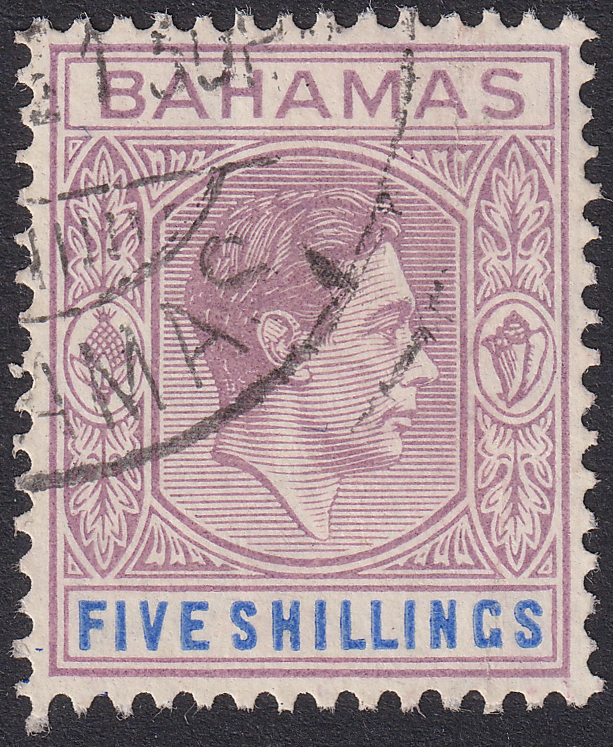 Bahamas 1938 KGVI 5sh Lilac and Blue Used SG156