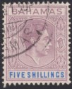 Click for more photos and details Bahamas 1938 KGVI 5sh Lilac and Blue Used SG156