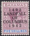Click for more photos and details Bahamas 1942 KGVI Columbus 5sh Purple and Blue Mint SG174a
