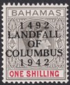 Click for more photos and details Bahamas 1942 KGVI Columbus 1sh Grey-Black and Bright Crimson Mint SG171b