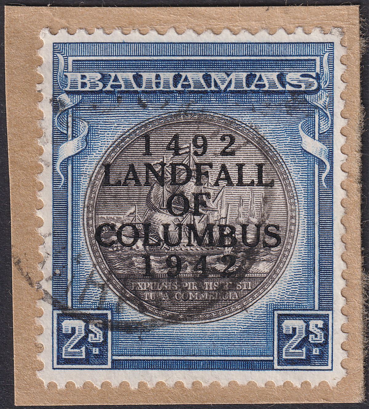 Bahamas 1942 KGVI Columbus 2sh Brownish Black and Indigo Used SG172a
