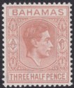 Click for more photos and details Bahamas 1948 KGVI 1½d Pale Red-Brown Mint SG151a