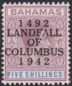 Click for more photos and details Bahamas 1942 KGVI Columbus 5sh Reddish Lilac and Blue Mint SG174