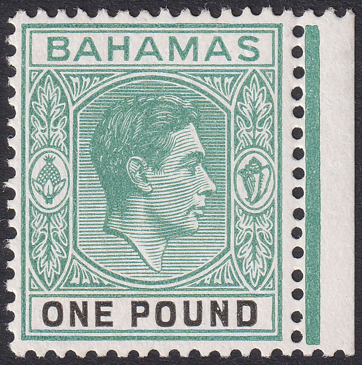 Bahamas 1943 KGVI £1 Blue-Green and Black Mint SG157a