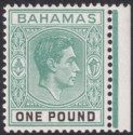 Click for more photos and details Bahamas 1943 KGVI £1 Blue-Green and Black Mint SG157a