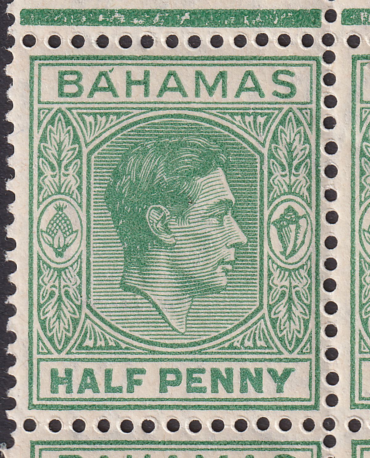 Bahamas 1938 KGVI ½d Green Corner Block w Accent Flaw Mint SG149b cat £550