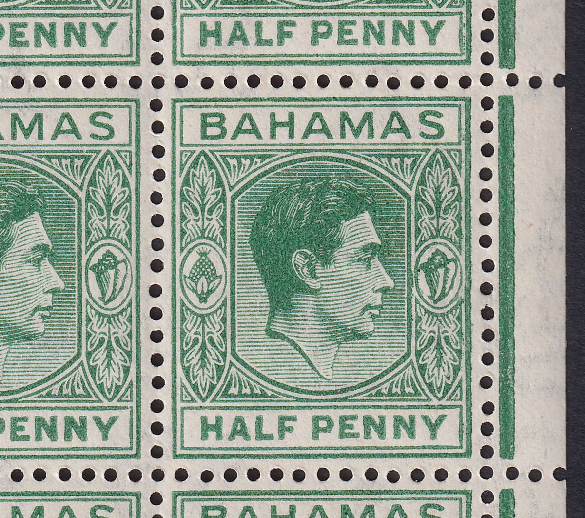 Bahamas 1946 KGVI ½d Myrtle-Green Block Variety Elongated E Mint SG149da c£425++