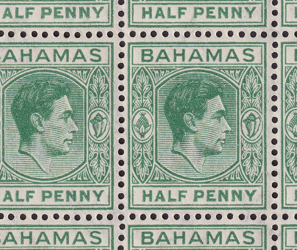 Bahamas 1946 KGVI ½d Myrtle-Green Block Variety Elongated E Mint SG149da c£425++