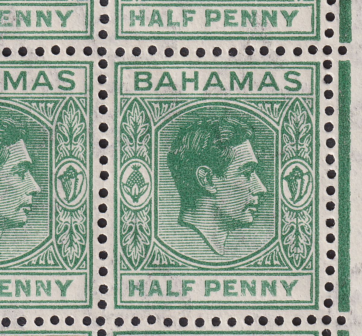Bahamas 1946 KGVI ½d Myrtle-Green Plate 1 Block of 12 w Broken N Var Mint SG149d