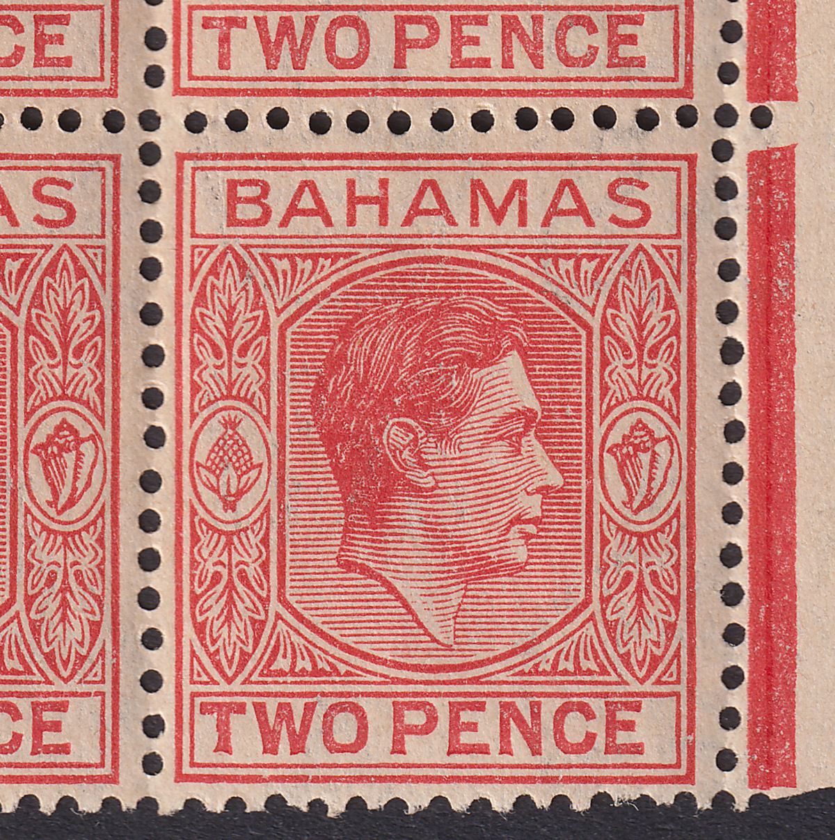 Bahamas 1941 KGVI 2d Scarlet Block w Variety Short T Mint SG152ba second state