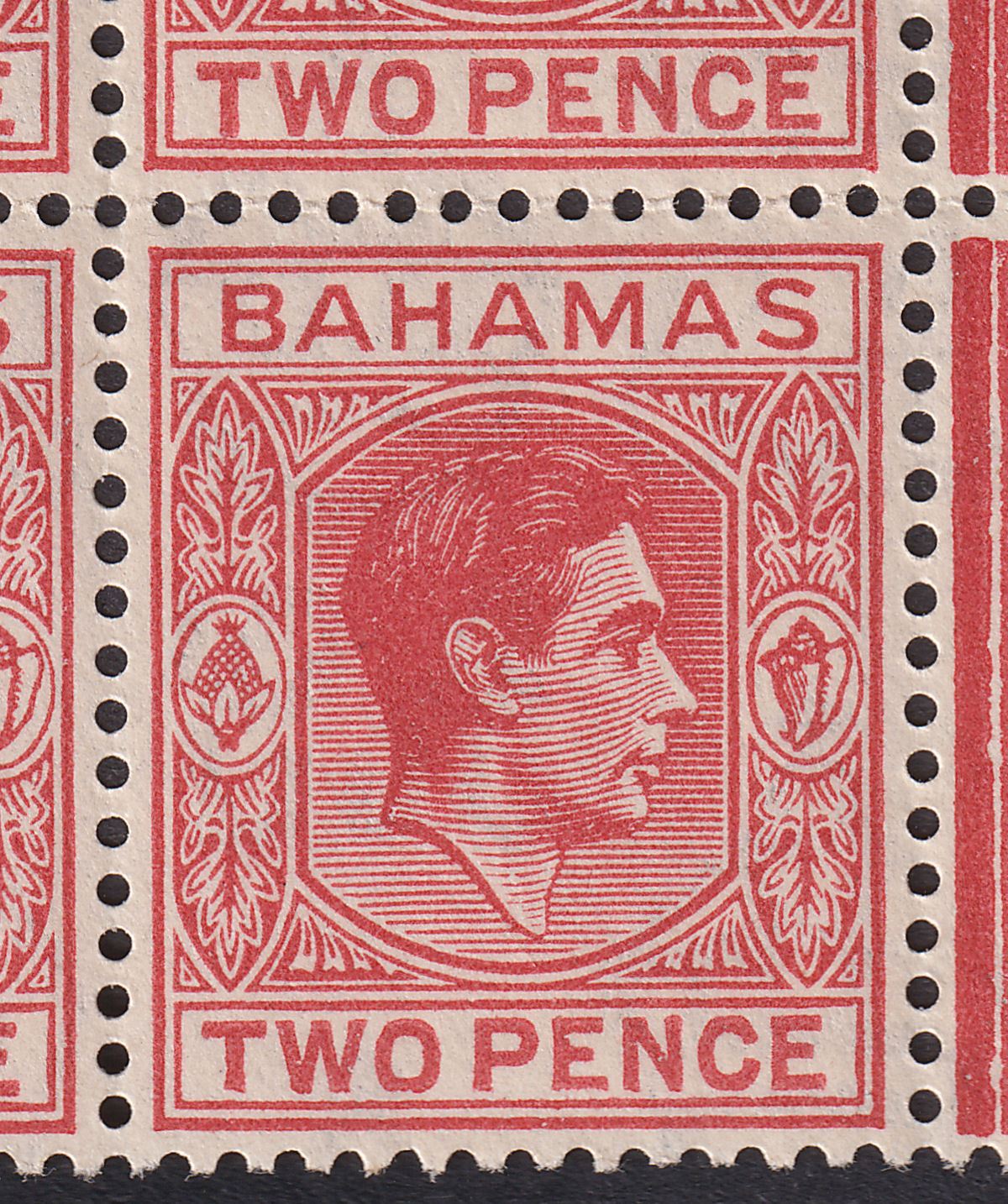 Bahamas 1948 KGVI 2d Dull Rose-Red Block Variety Short T Mint SG152bc 2nd state