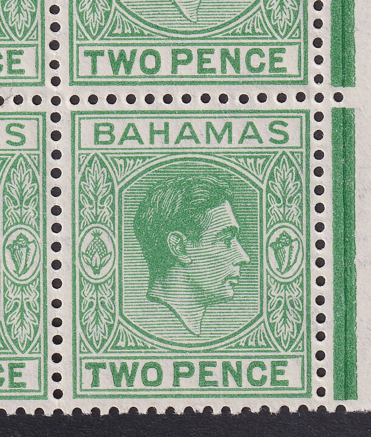 Bahamas 1951 KGVI 2d Green Block of 6 with Short T Retouch Mint SG152c var